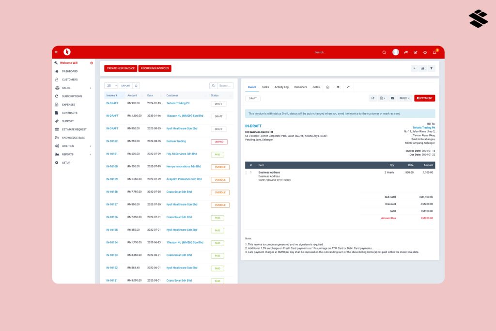 Simp crm invoice